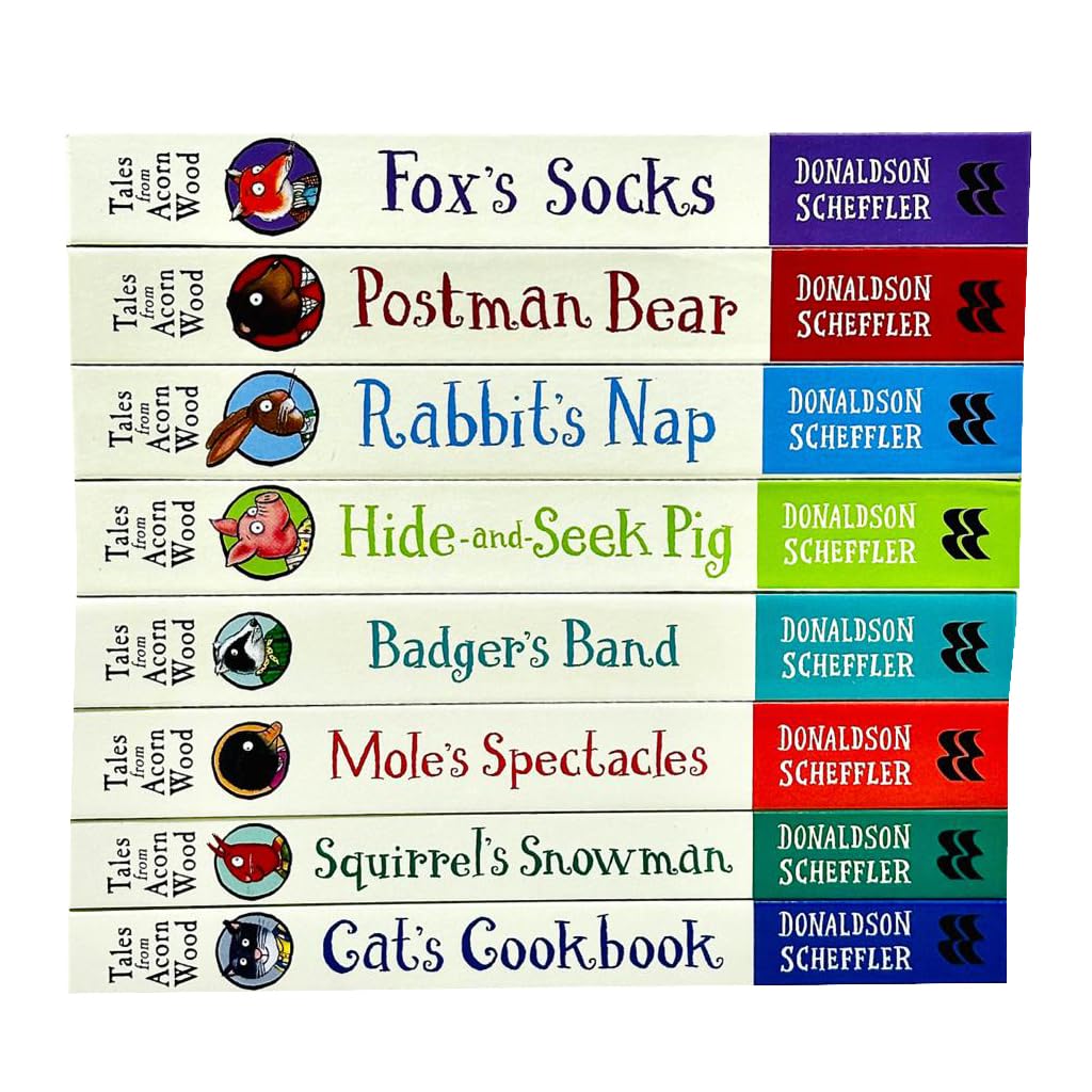Julia Donaldson Tales From Acorn Wood Series Collection 8 Books Set (Fox's Socks, Hide-and-seek Pig, Postman Bear, Rabbit's Nap, Cat's Cookbook, Squirrel's Snowman, Mole's Spectacles, Badger's Band)