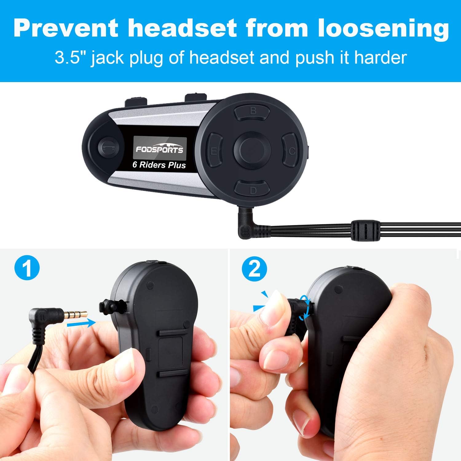 Hottest Sales Helmet Communication Systems, Fodsports V6 Plus 1200m 4-6 Riders Connected Motorcycle Helmet Bluetooth Headset Universal Wireless Interphone (LCD Screen/Handsfree/Stereo Music/FM/GPS/2 Pack)