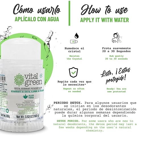 Miniatura 6 de Vital Green Crystal Potassium Alum Desodorante con Aloe Vera  Desodorante mineral sin perfume para pieles sensibles  3.53 oz  100 g (6 unidades)