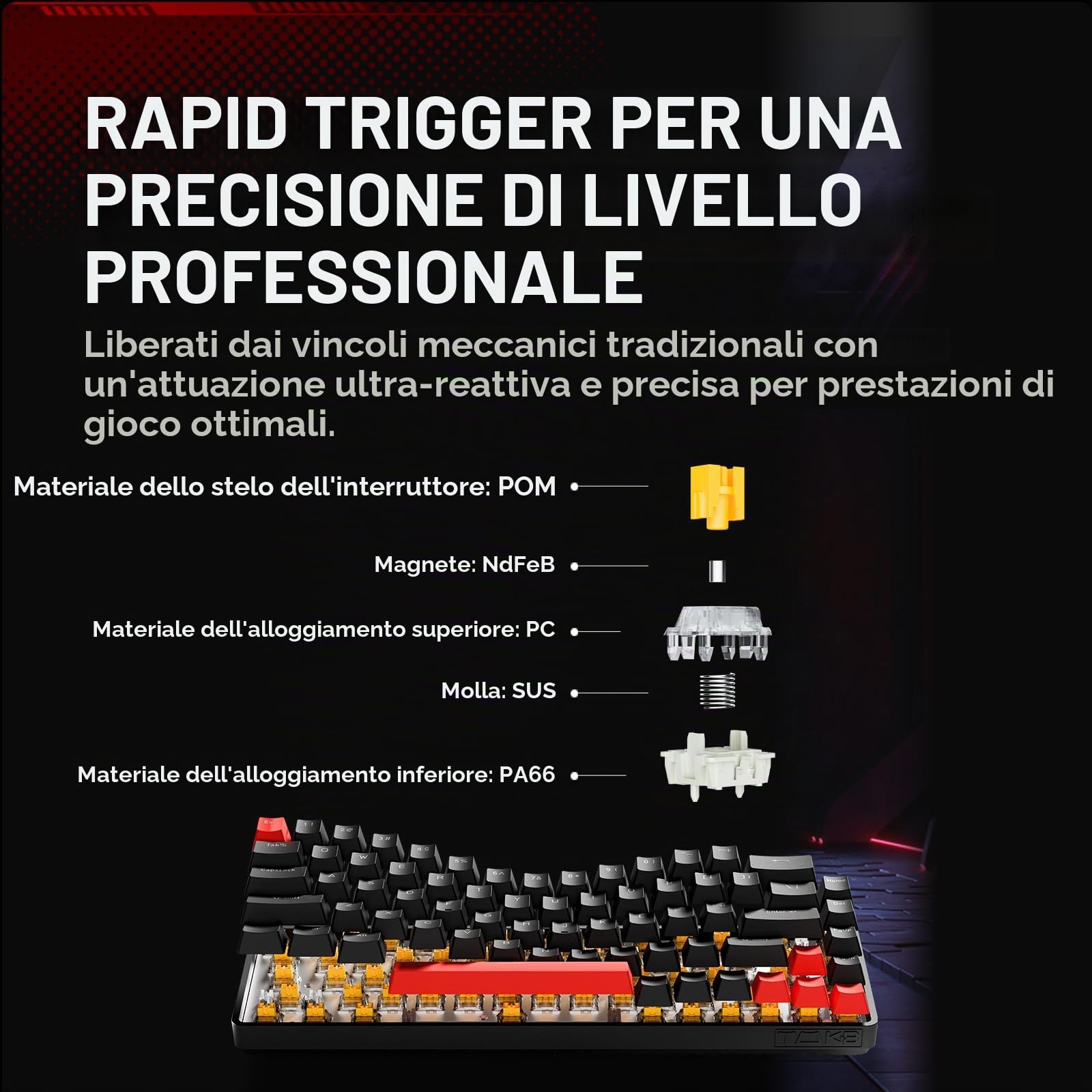 TMKB T68 Tastatura Meccanica Gaming Rapid Trigger con Interruttori Magnetici,Retroilluminazione RGB, Cablata Type-C,Compatta 68 Tasti,Anti-Ghosting,Compatibile con Windows/Mac/Linux,US Layout,Nero
