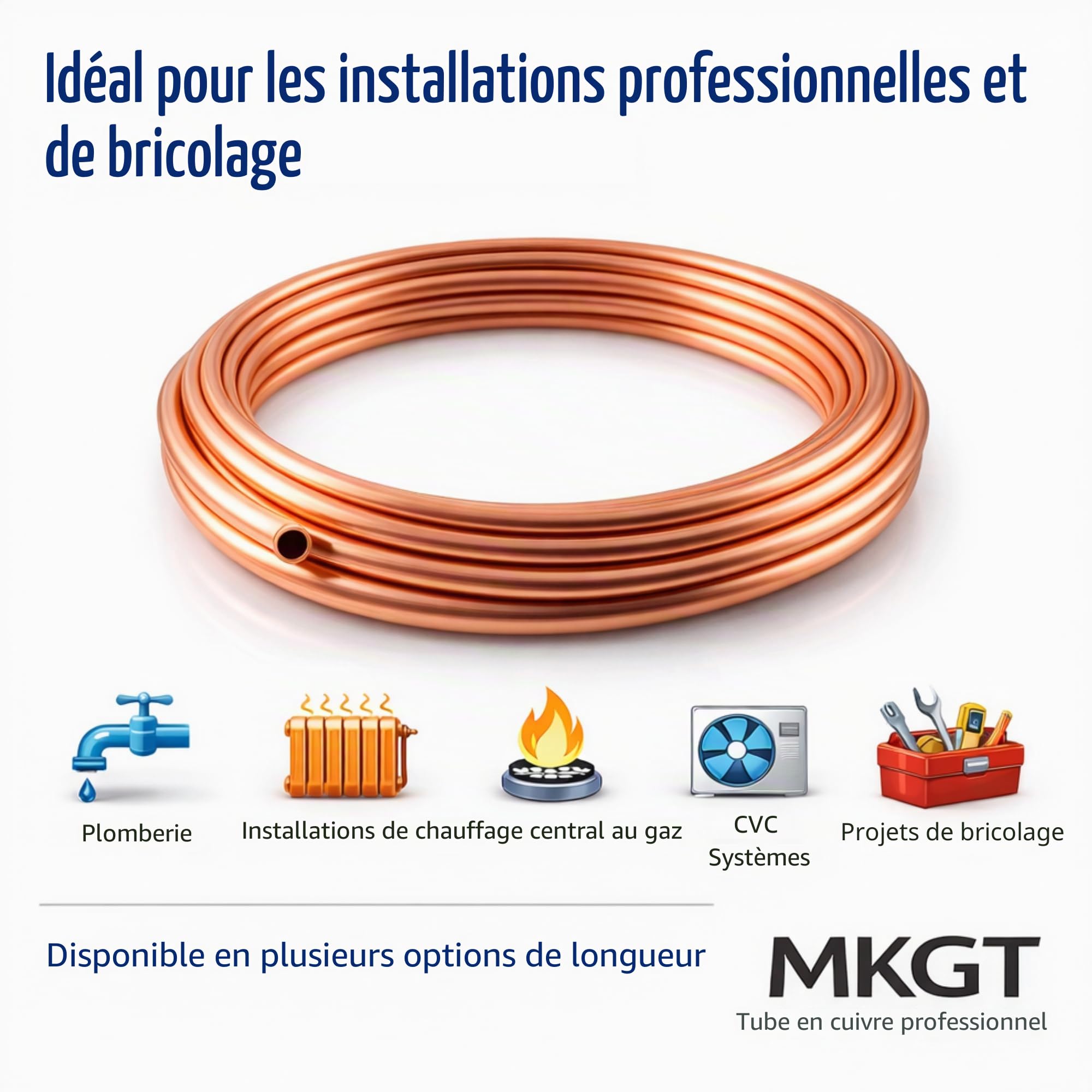Microbore Tuyau en cuivre flexible spiralé pour installations d'eau/gaz/plomberie et bricolage (10 mm, 2 m)