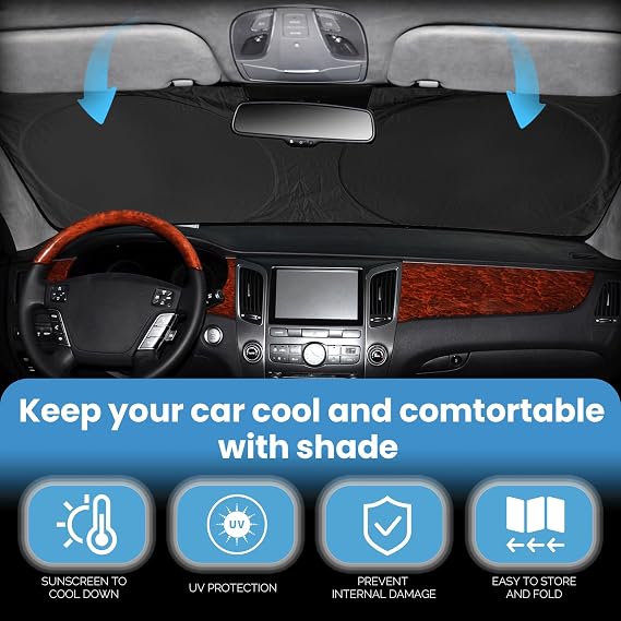 Custom fit Audi Q7 Windshield Sunshade for 2016-2023 2024 2025 2026 Audi Q7 SUV Shades Cover for Windshield Sun Visor Screen Protector 210T Reflective Blocks UV Rays Cool Car Accessories