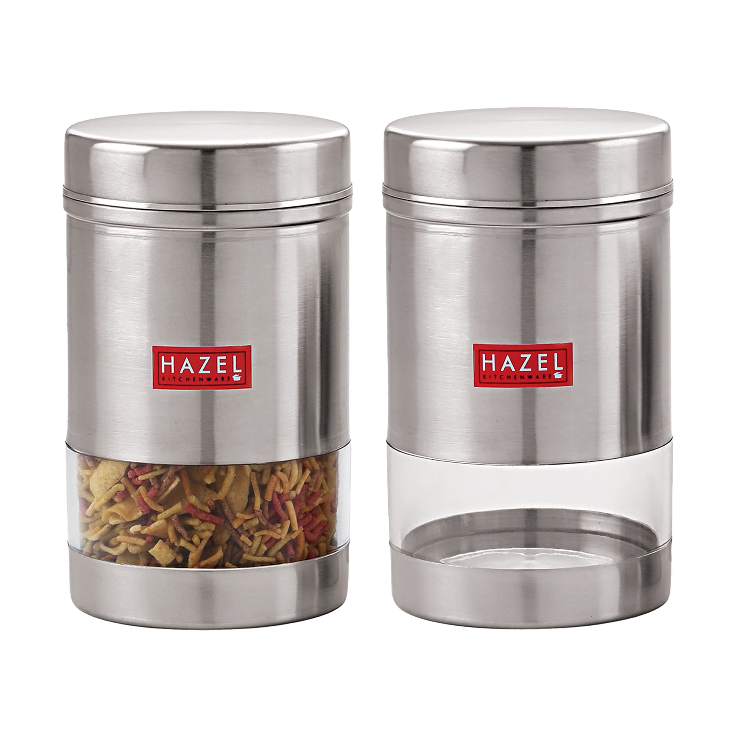 HAZEL Stainless Steel Kitchen Container | 1700 ml Each Transparent Kitchen Container Set with Matt Finish | Multipurpose Container for Kitchen Storage, Set of 2