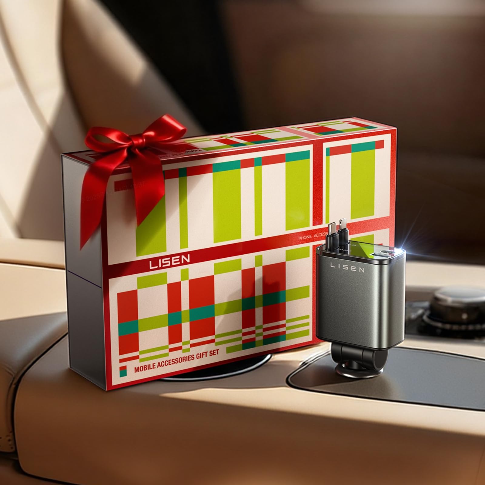 LISEN Retractable Car Charger, Gifts for Him Her, Car Adapter USB C Fast Charger, gifts for Mothers Day Travel Essentials kits Car Accessories for Men Women Gifts for iPhone 17 16 15 14 13 Samsung S26: Grey Gift Box Edition