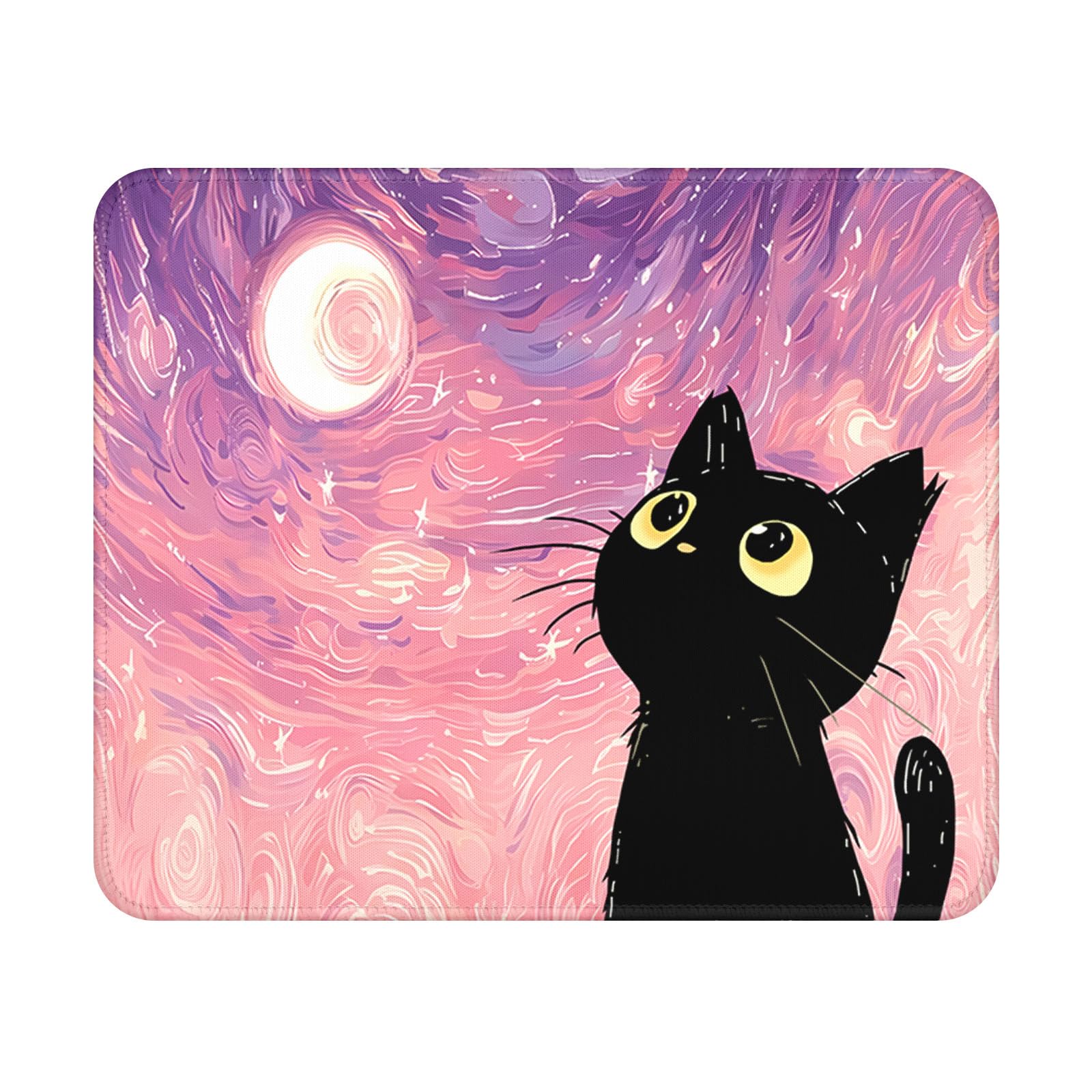 Pink Starry Night Cat Mouse Pad 9.5x7.9 Inch with Anti-Slip Rubber Base