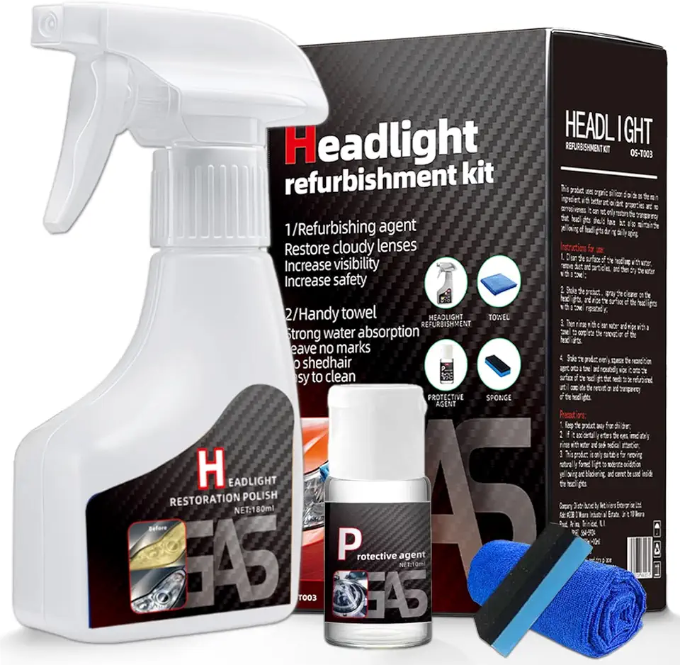 Car Headlight Restoration Polishing Kits Headlamp Repair Kits Car Light Polisher Cleaning Kits Ceramic Coating Spray Shiny Stuff Headlight Cleaner-6.3Fl.Oz