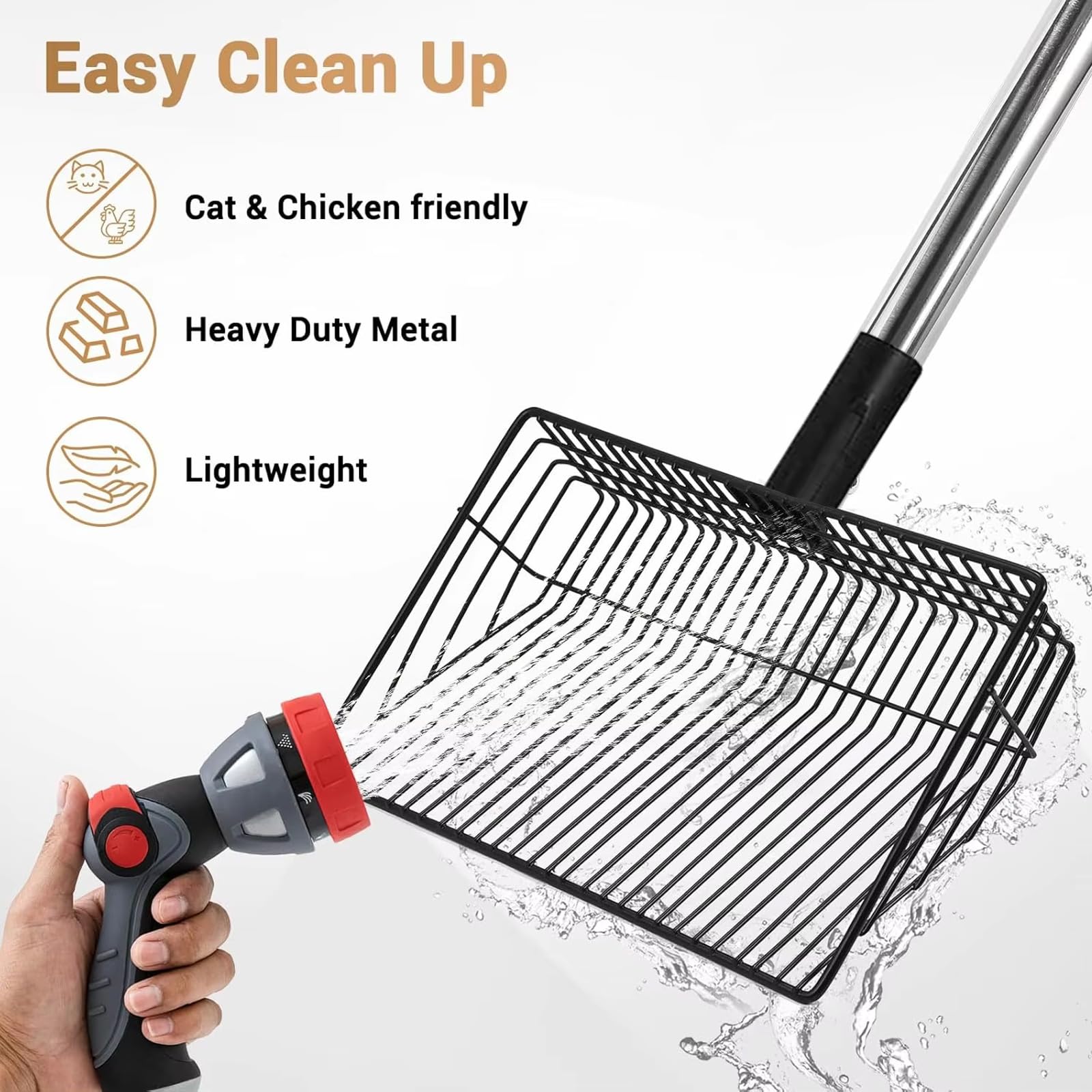 Pala para excrementos de gallinero para gallinero, resistente, mango telescópico, 57 – 106 cm, colador de metal duradero para la cría de aves, eliminación eficiente de excrementos de pollo y basura