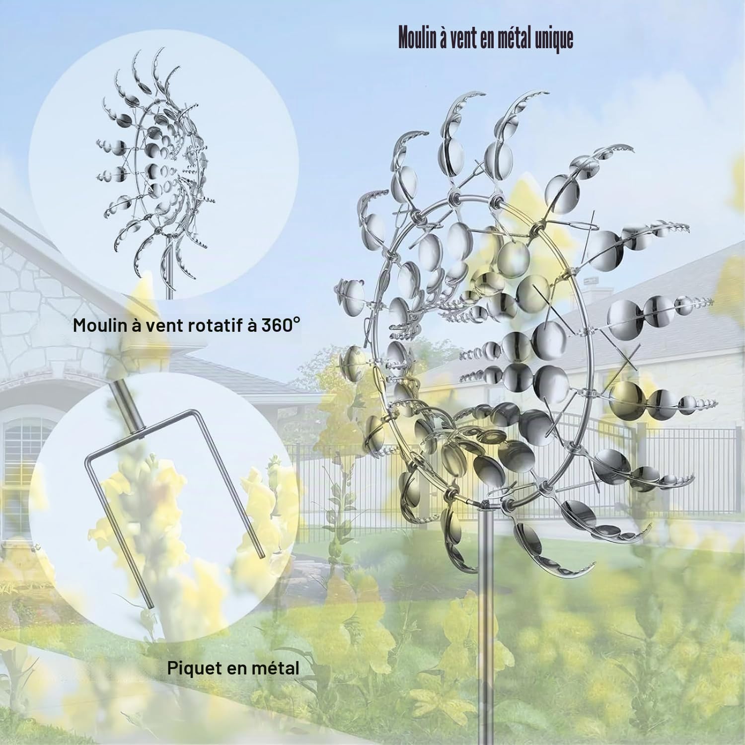 Moulin à Vent en Métal 3D, 30cm Sculpture avec Piquet de Jardin en Métal | pour Terrasses Extérieures, pour Patio Pelouse & Jardin Décoration Ornementale