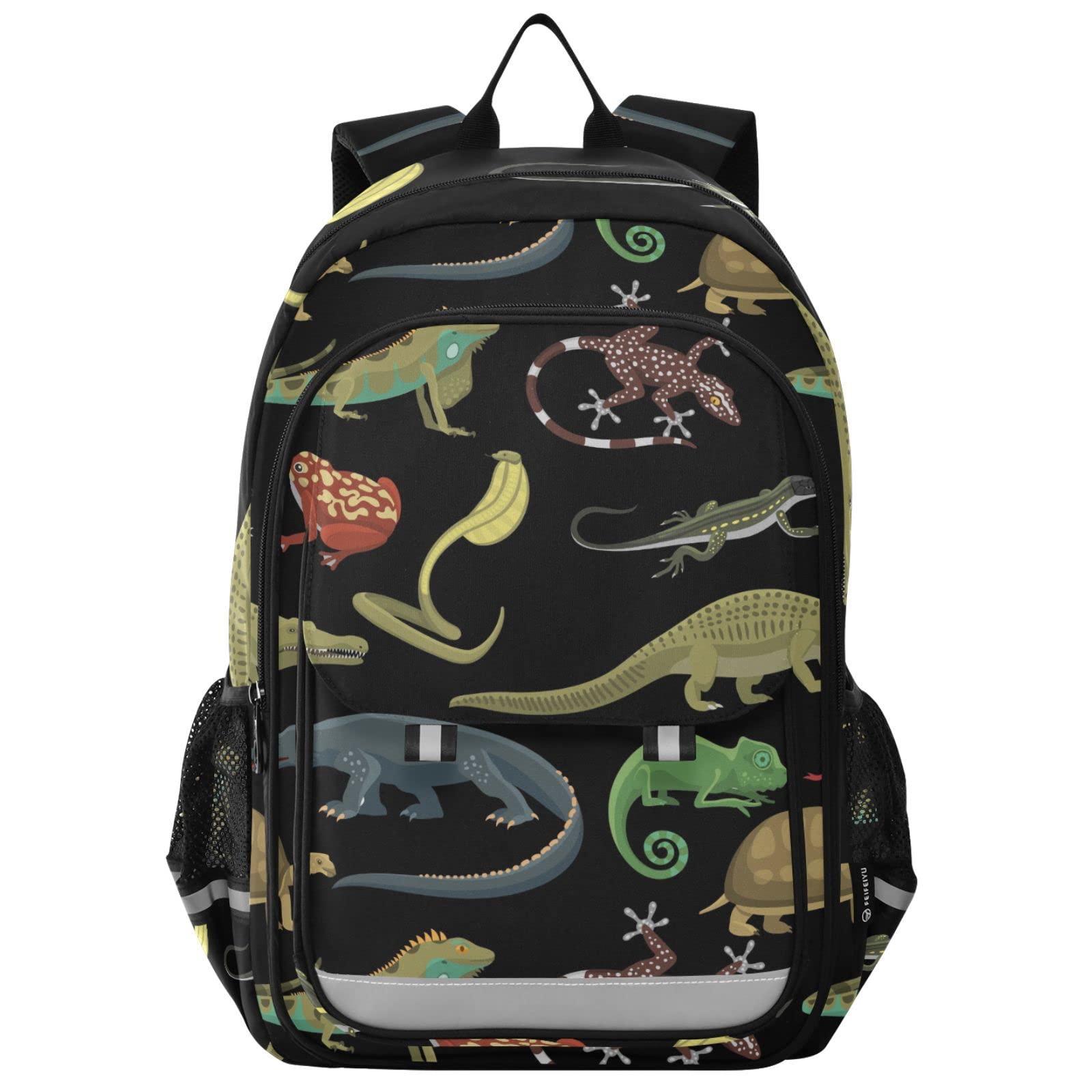 GlaphySnakes Lizard Frog and Turtle Animal Backpack Lightweight Laptop Backpack Student Travel School Bag with Reflective Stripes