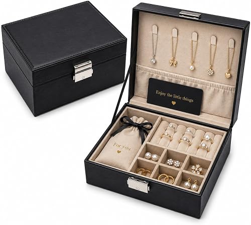 Black PU Leather Jewellery Box with Necklace Holders – 23x17x9cm