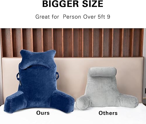 Miniatura 9 de Almohada de lectura, almohada extra grande de 31 pulgadas con rollo de cuello desmontable y brazos para sentarse en la cama o en el sofá, almohada