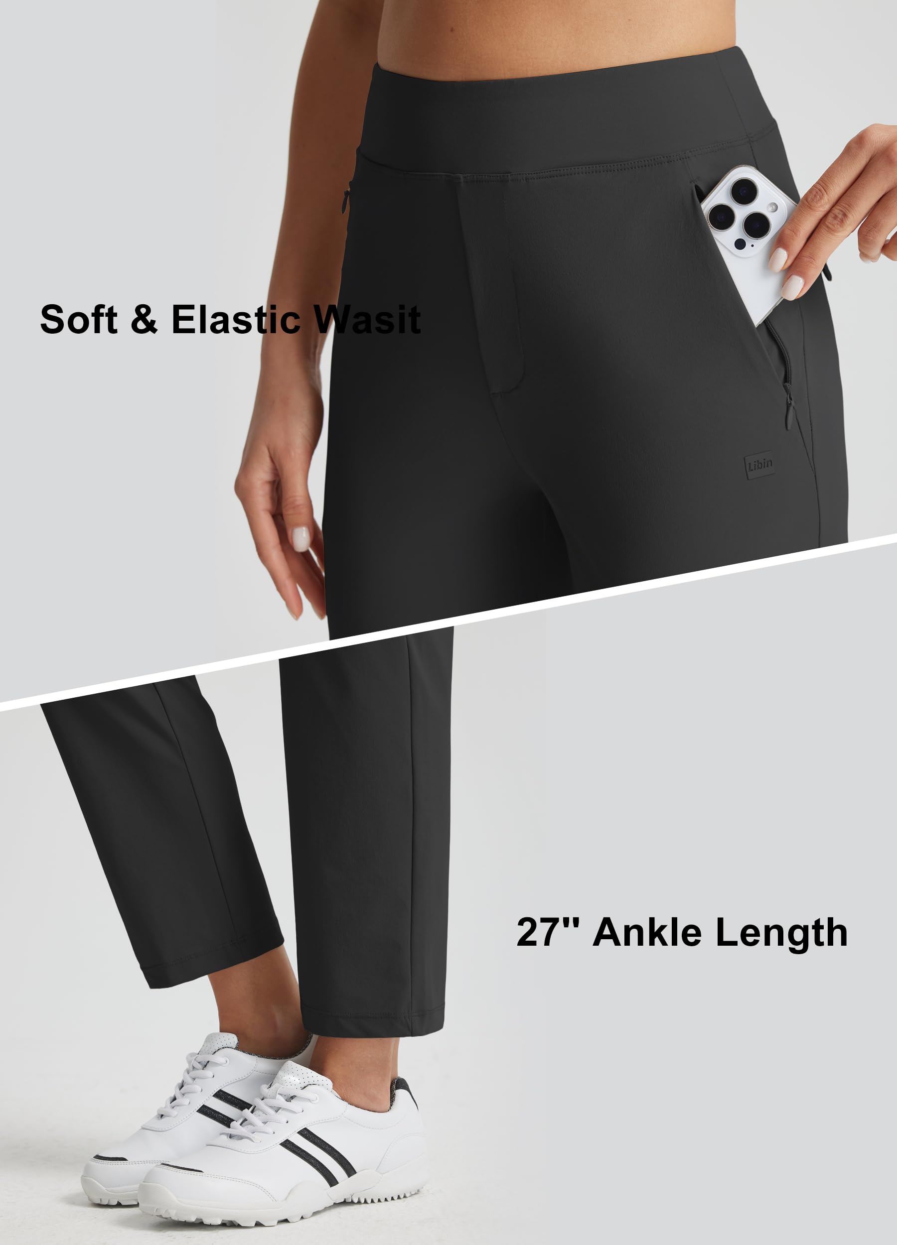 Libin Women's Golf Pants Stretchy Travel Dress Pant High Waisted Zipper Pockets Straight Leg Soft Work Lightweight — view 4