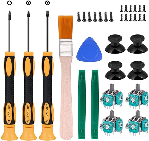 RGEEK 4pcs Thumbsticks Joysticks Repair Parts Plating Workmanship T6 T8 Screwdriver Repair Kit with 2 D Pads Rubber Conductive R L Button Compatible Xbox One