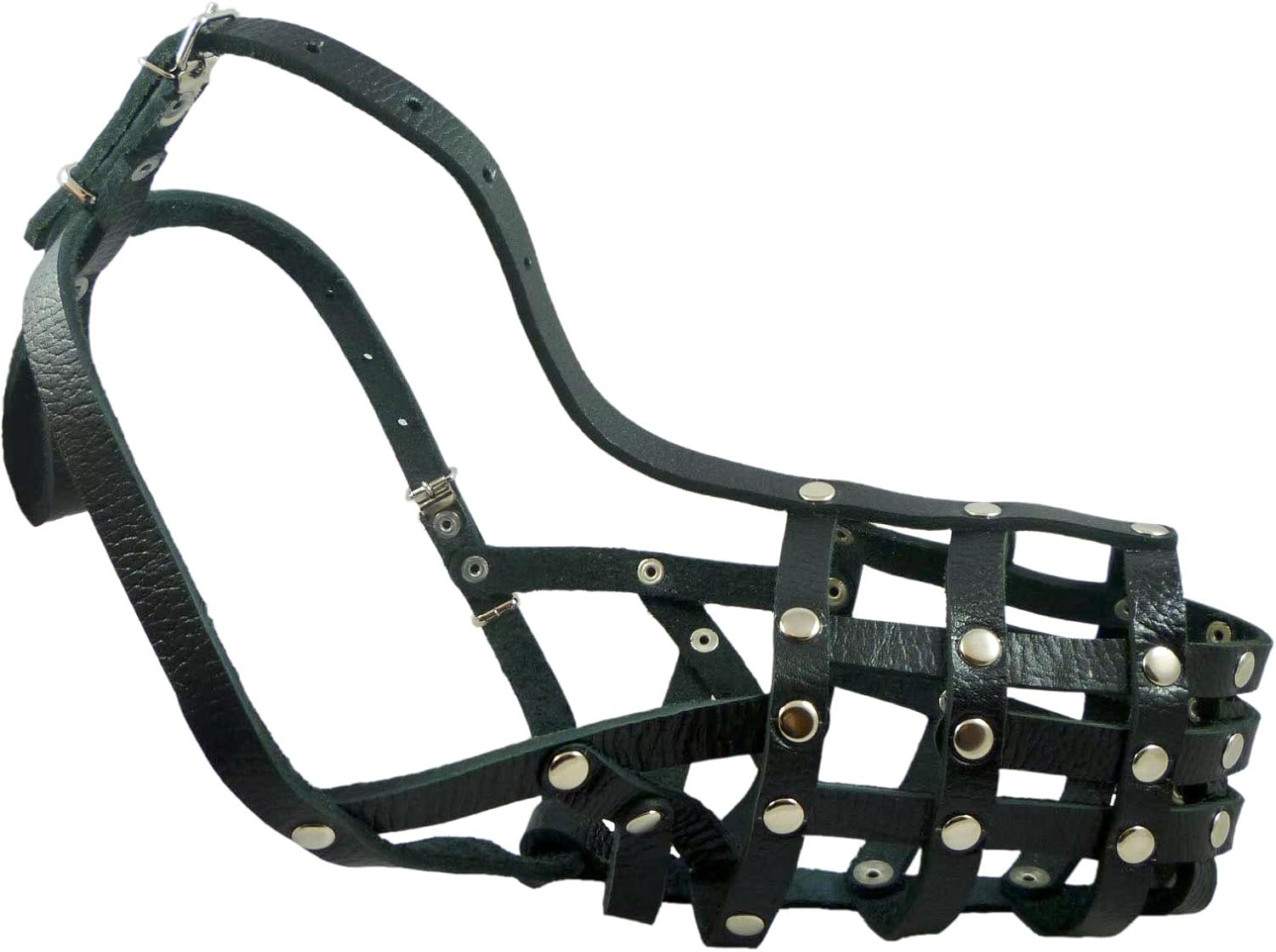 Secure Leather Mesh Basket Dog Muzzle #13 Black - German Shepherd, Labrador, Husky, Retriever (Circumference 12.25", Snout Length 4.75")