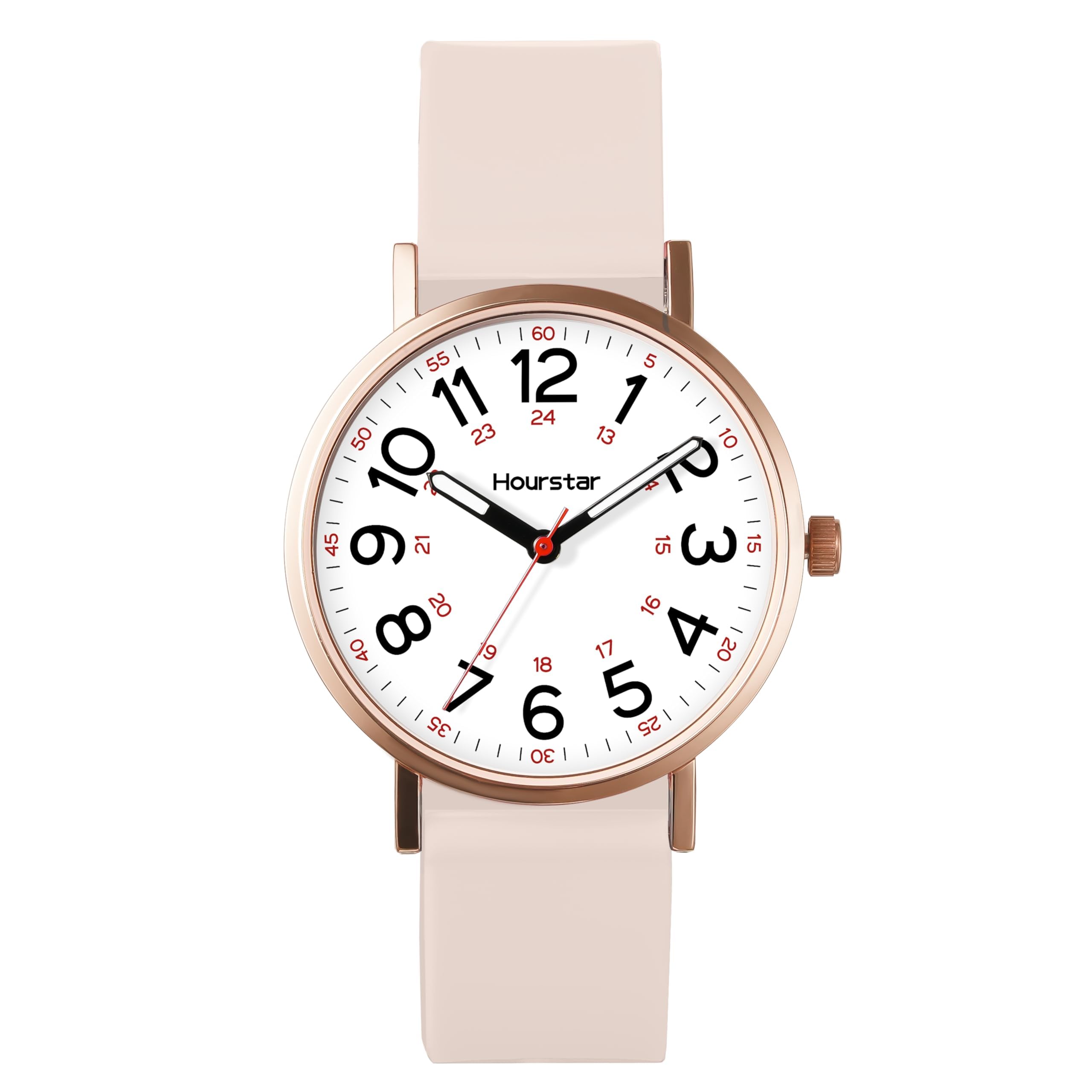 Women's Analog Nurse Watch with Second Hand for Nursing, 12/24 Time, Silicone Band, Easy Read