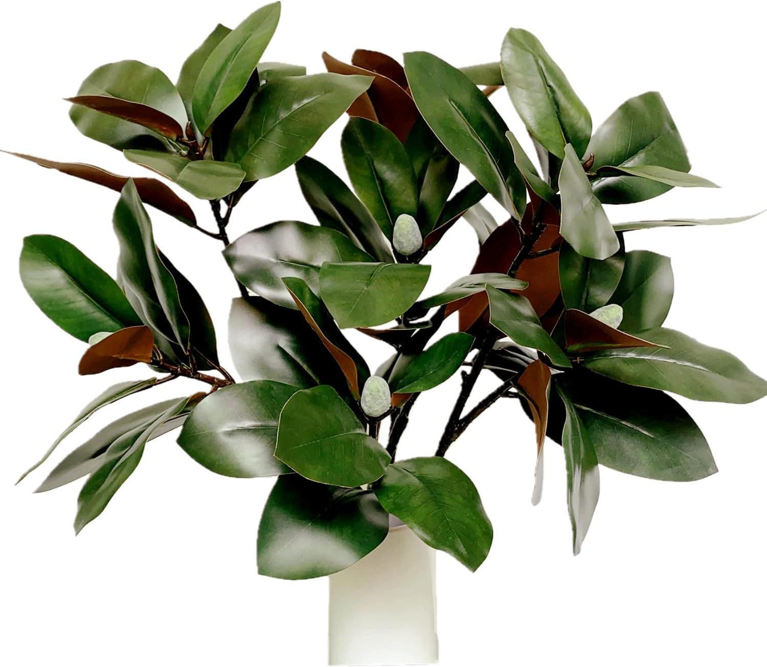 32 Inch Magnolia Artificial Leaves Branches 3D Plastic Printing Houseplant Plant Indoor Outdoor Home Decor (Dark Green - Pack of 4)