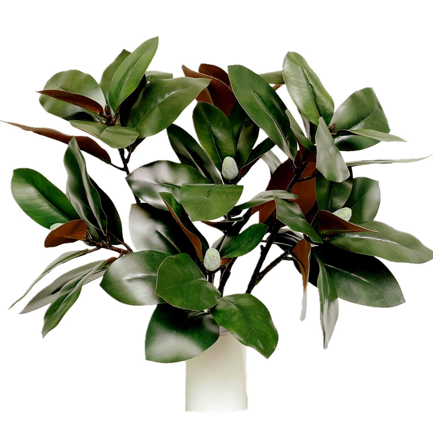32 Inch Magnolia Artificial Leaves Branches 3D Plastic Printing Houseplant Plant Indoor Outdoor Home Decor (Dark Green - Pack of 4)
