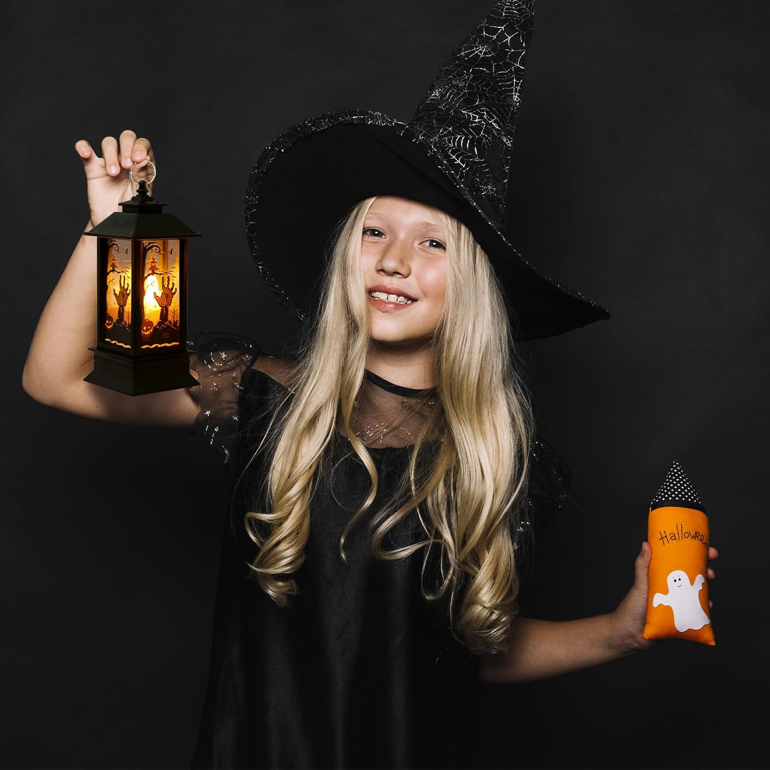2 Pieces Halloween Lanterns Decoration 5.1" Height Retro Hanging Lamp Graveyard Flameless Candle Holder with Transparent Glass Day of The Dead Lantern Gift for Home Halloween Party Supplies