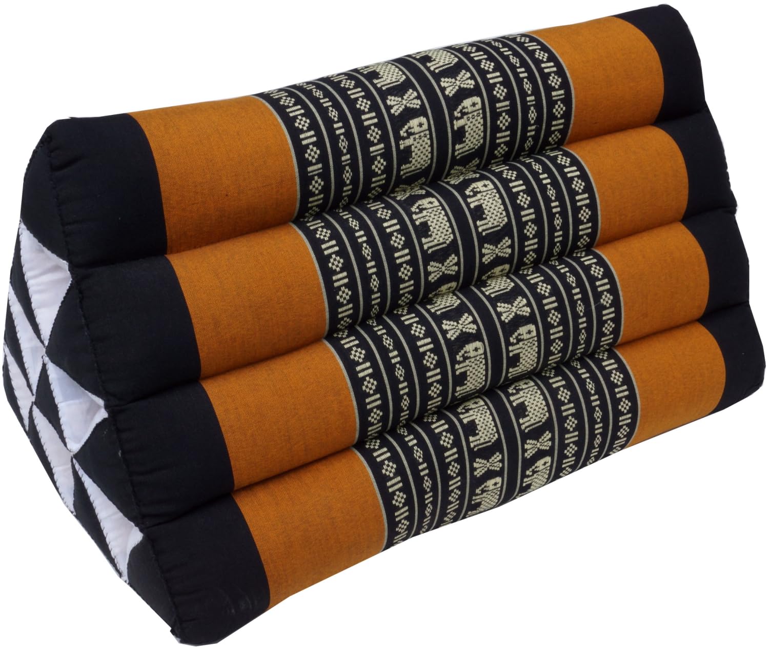 GURU SHOP Cuscino triangolare thailandese, imbottitura in kapok, cuscino da meditazione, comfort, nero/arancione