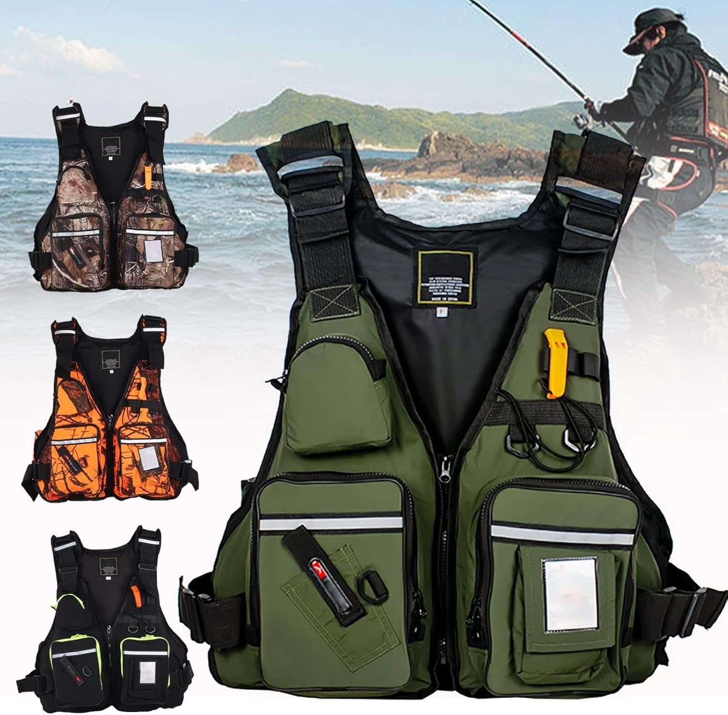 Adults Safety Swim Vest, Adjustable Fishing Buoyancy Aid with Multi-Pockets and Reflective Stripe for Kayaking Snorkel Watersports