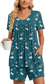TAOHUADAO 2 Piece Women's Short Sleeve Pajama Sets, Lounge Sleepwear Ladies Pjs Sets with Pockets