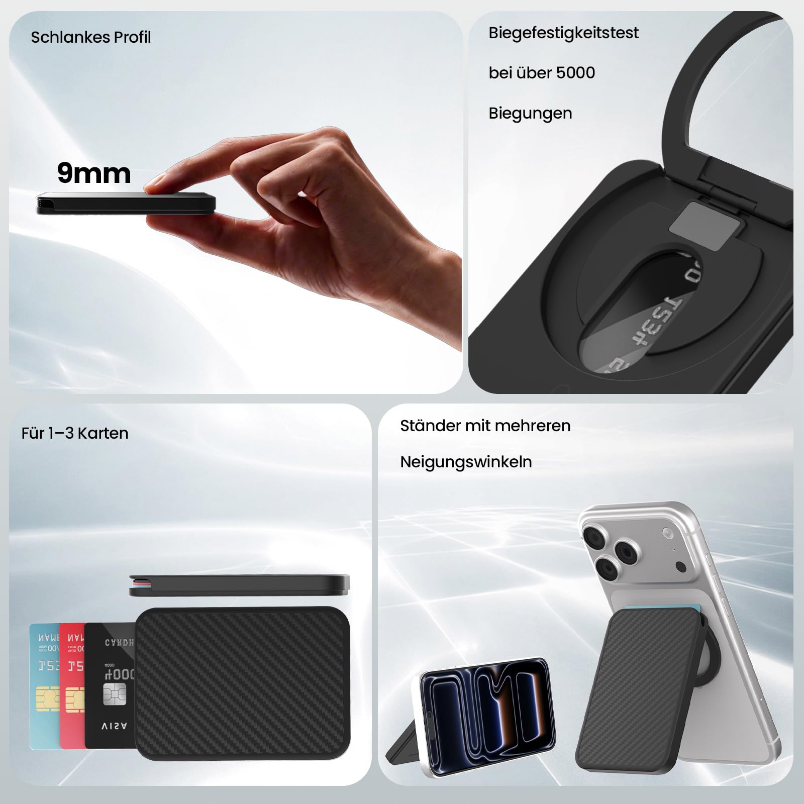 Nillkin Portefeuille MagSafe en Fibre Aramide - Support Magnétique Réglable pour 3 Cartes - Protection RFID - Compatible avec iPhone 17,16,15,14 Séries MagSafe, Noir