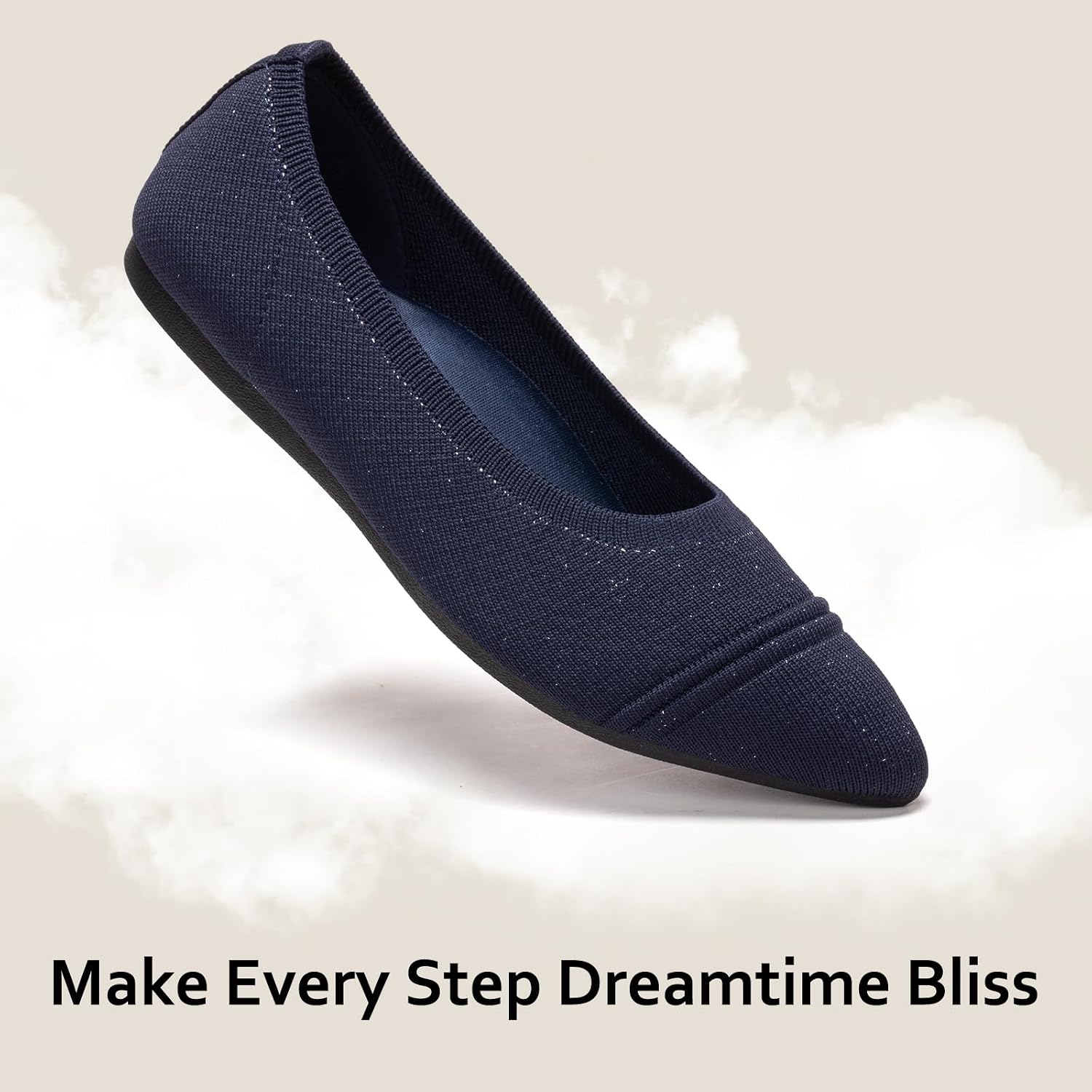 Frank Mully Women's Flats Pointed Toe Knit Flats Lightweight Slip On Breathable Comfort Walking Shoes with Arch Support Soft Flexible Sole for Work Travel