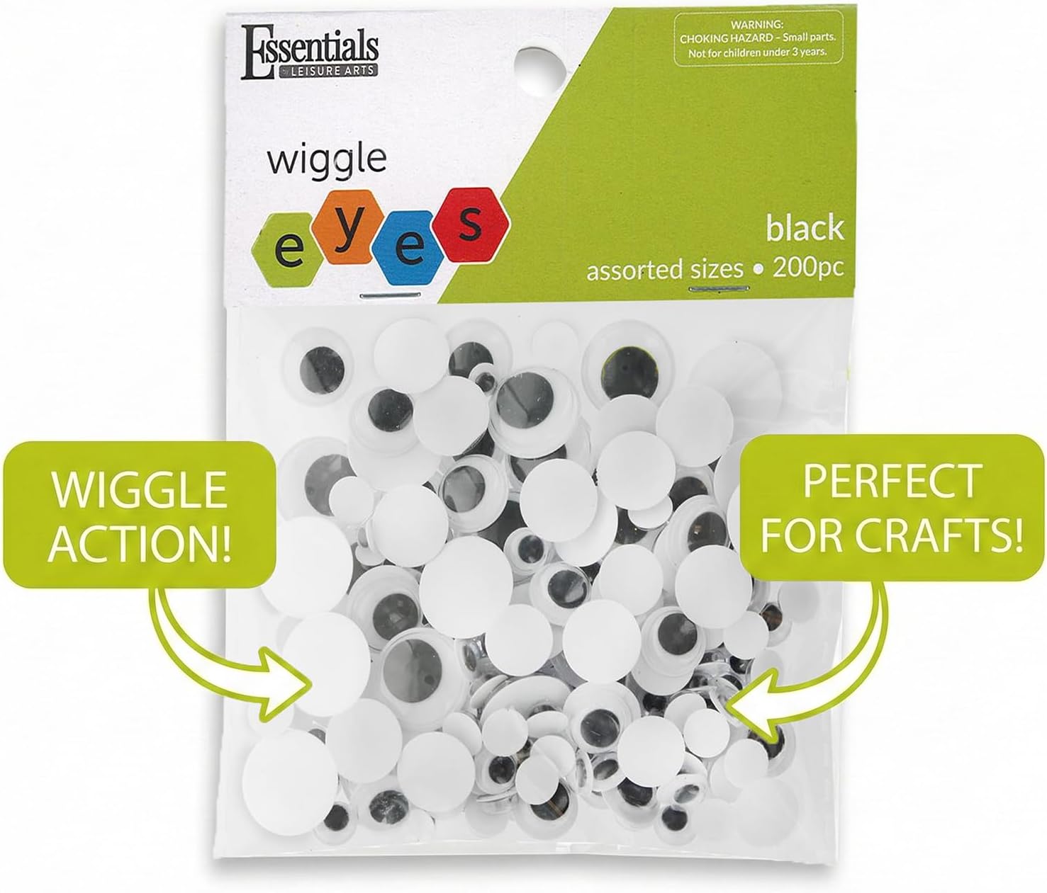 Essentials By Leisure Arts Eyes Paste On Moveable Assorted Black 200Pc Googly Eyes, Google Eyes for Crafts, Big Googly for Crafts, Wiggle Eyes, Craft