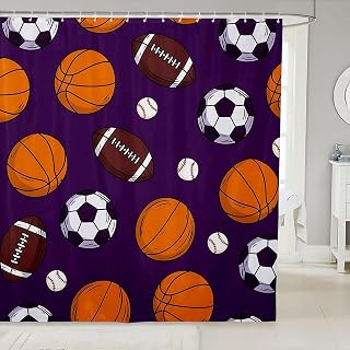 Feelyou Ball Sports Shower Curtain for Bathroom Decor Sports Game Bath Curtain Rugby & Baseball Bathroom Accessories Waterproof Polyester Fabric for Stalls Bathtubs 72"x78"