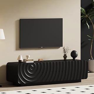 Unique Design TV Stand for Living Room, 58 Inch, Black, 2 Drawers