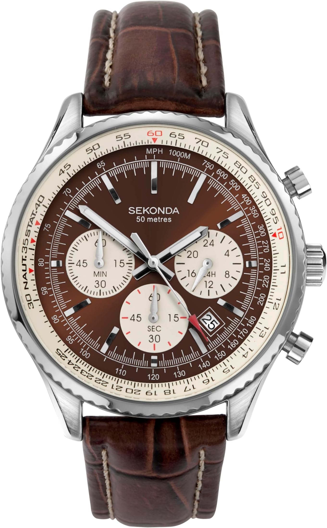 Maverick Men's 42mm Watch with Chronograph & Date Display Leather Strap 50M Water Resistant