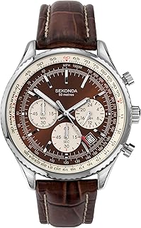 Sekonda Maverick Men\'s 42mm Watch with Chronograph & Date Display Leather Strap 50M Water Resistant