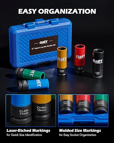 Miniatura 7 de Orion Motor Tech Juego de llaves de tuerca de 1/2 pulgada, métricas 17 19 0.827 in y SAE 13/16 7/8 pulgadas, juego de 5 piezas de tuercas