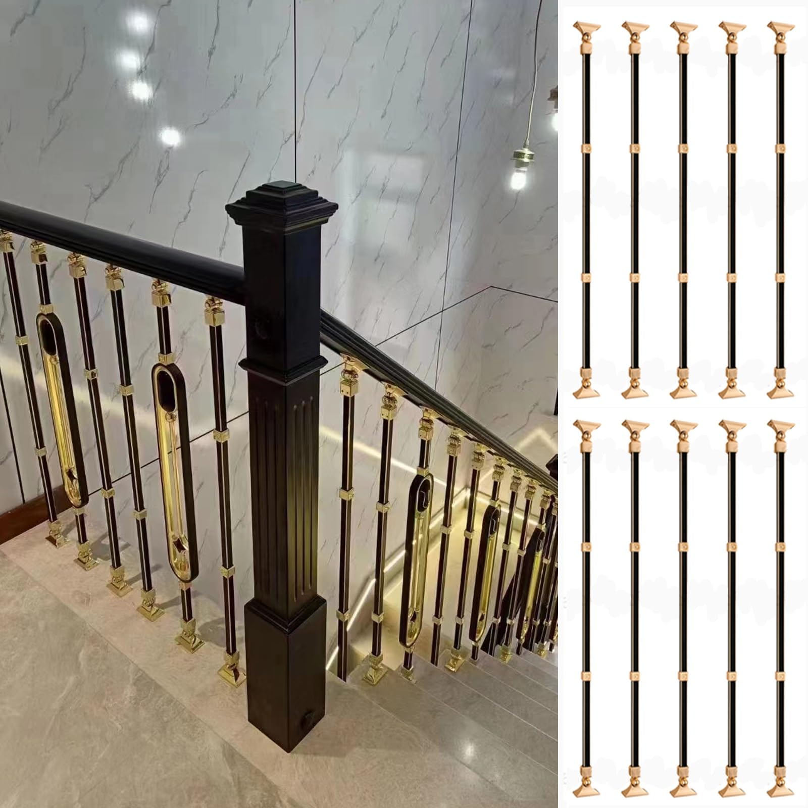 Rectangular Metal Staircase Railing 1 2 5 10 Pc, Interior Balusters Spindles with Adjustable Bracket Spindle Post, Handrail Guardrail Railings Post (Color : A type post, Size : 10 Pack)