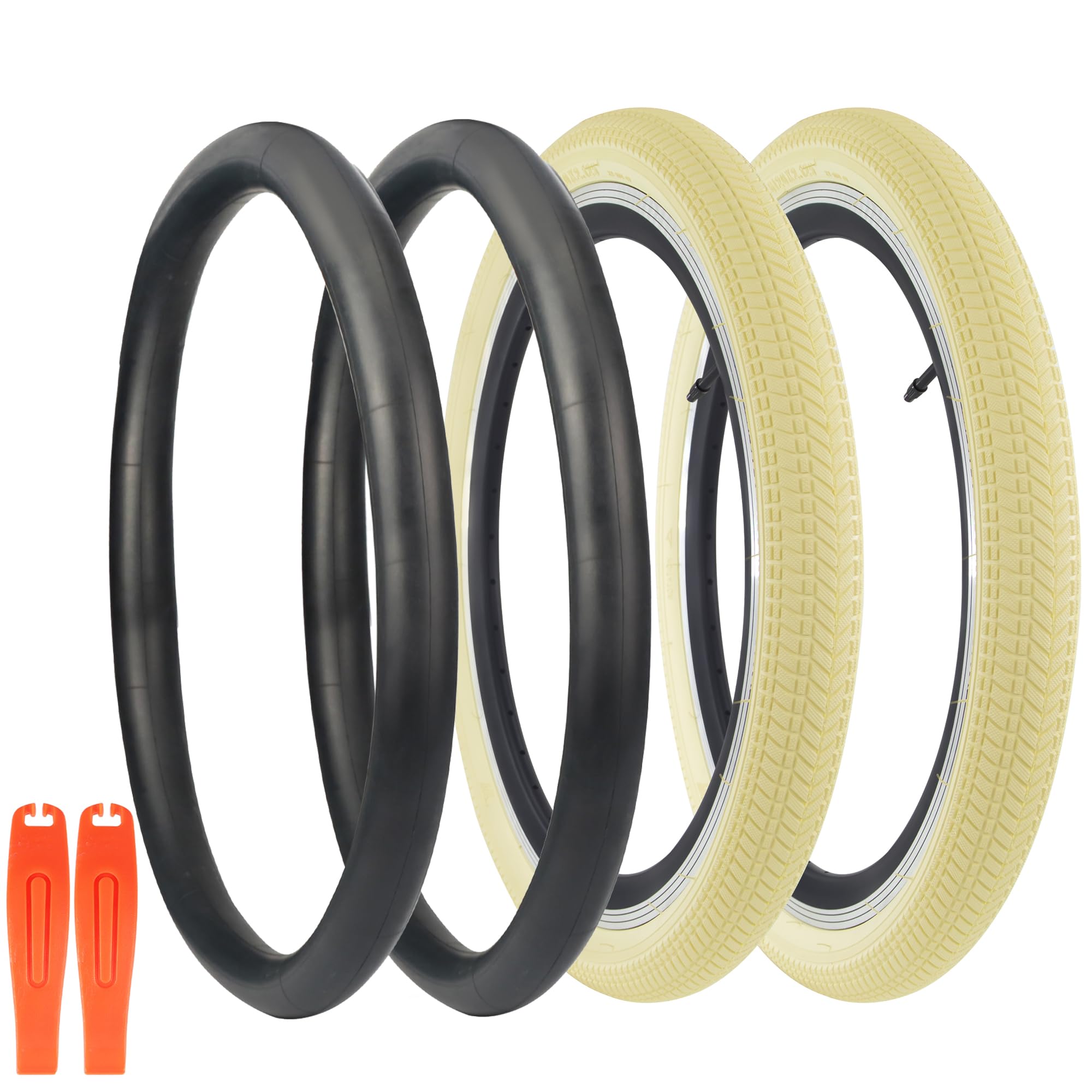 WEEROCK 20 Zoll Fahrradreifen 20 x 2,125 mit Schläuchen, faltbarer Ersatzreifen, 2er-Pack Fahrradreifen für BMX, MTB Mountainbike, Kinderfahrrad, Dreirad, Cruiser Fahrrad(Beige/2 Reifen + 2 Schläuche) Sport & Freizeit