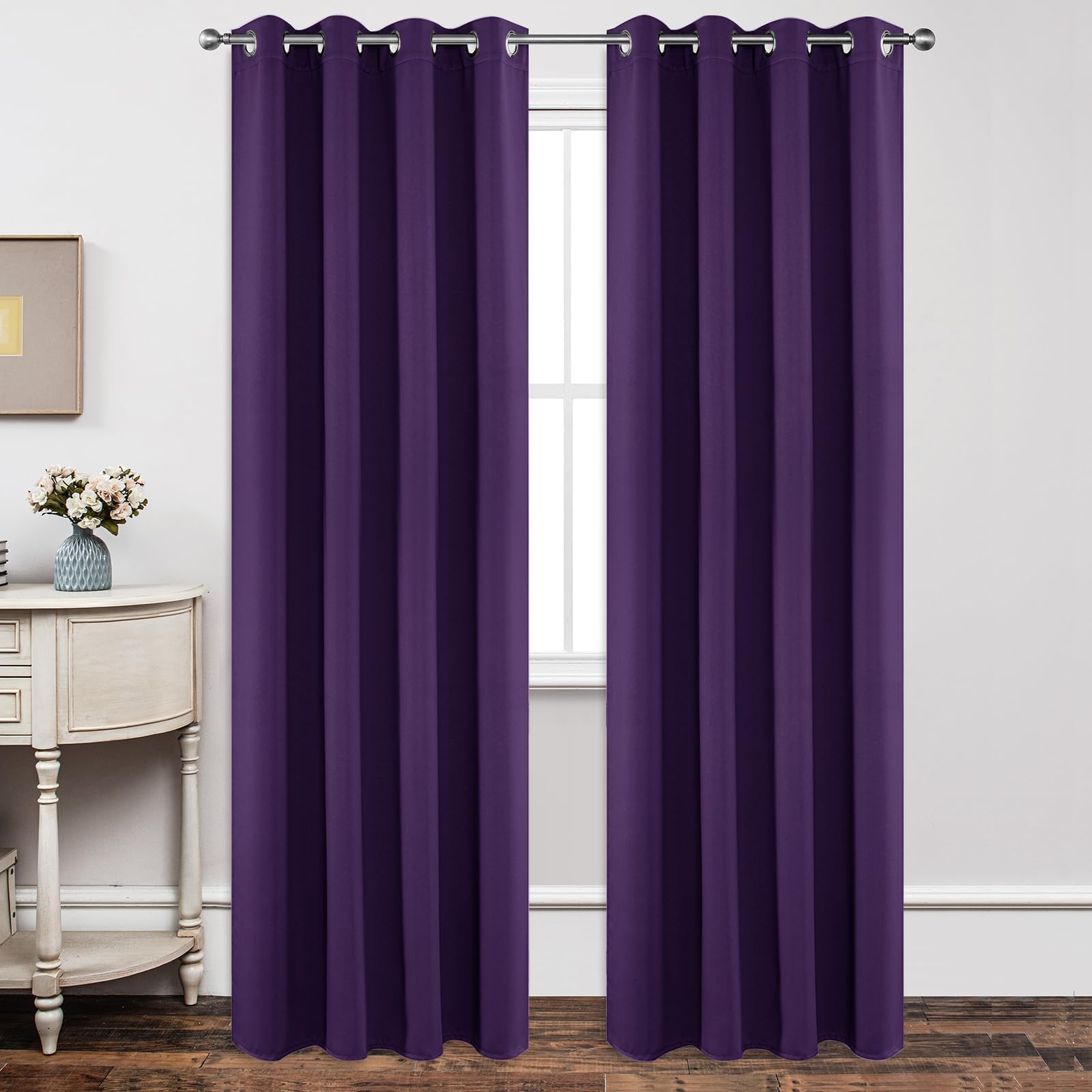 Joydeco Tende Oscuranti per Interni 2 Pezzi L 140 x A 245, Tende Termiche con Occhielli Viola Scuro per Soggiorno Moderne, Cameretta Bambini, Camera
