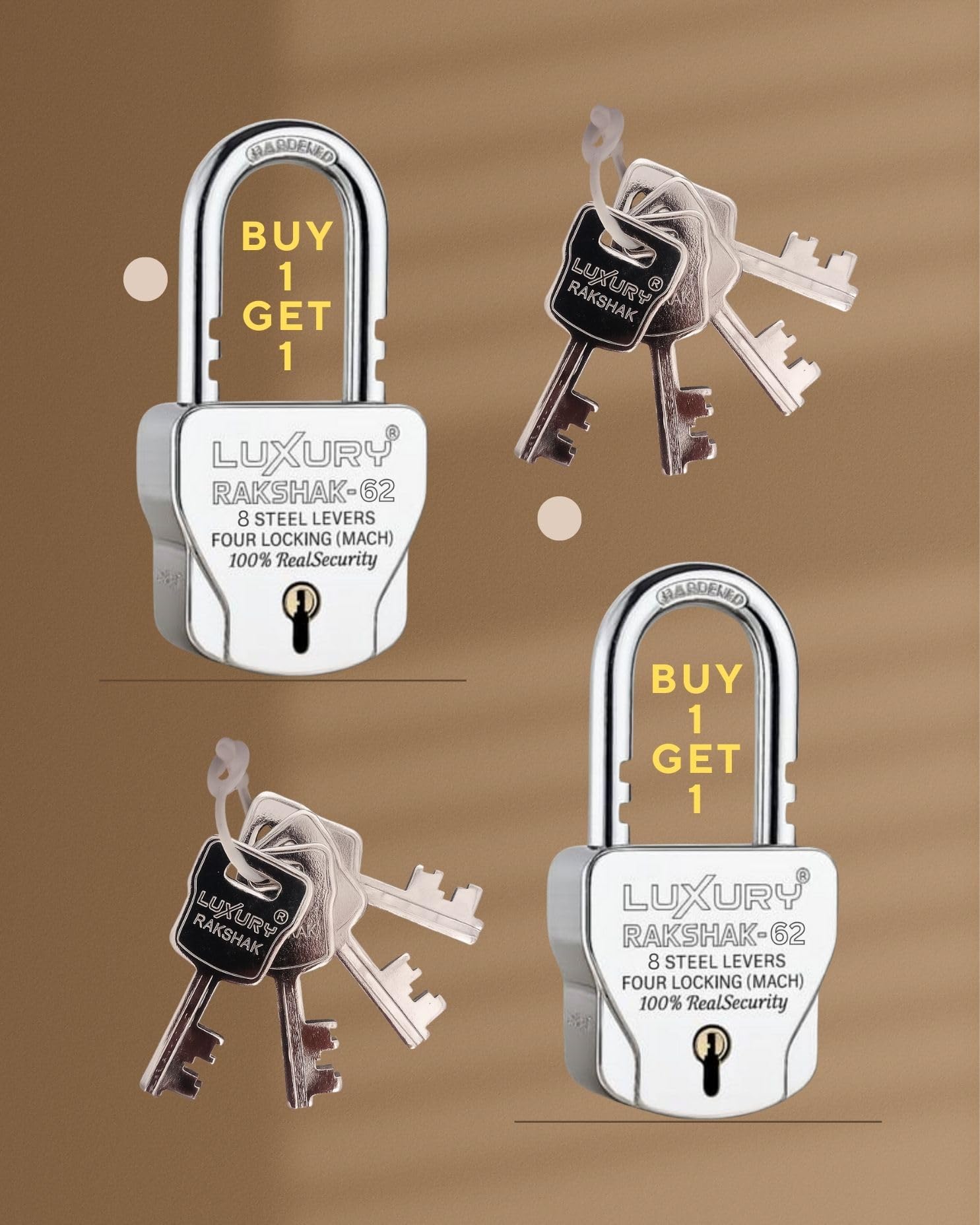 Alone Padlocks Small Size 50mm 6 Keys Lock | Hard Shackle Double Locking | Lock and Keys for Home Door Gate Shop Shutter Office, Chrome Finish Rust Resistance | Made in India (Pack of 01) — Amazon image 10