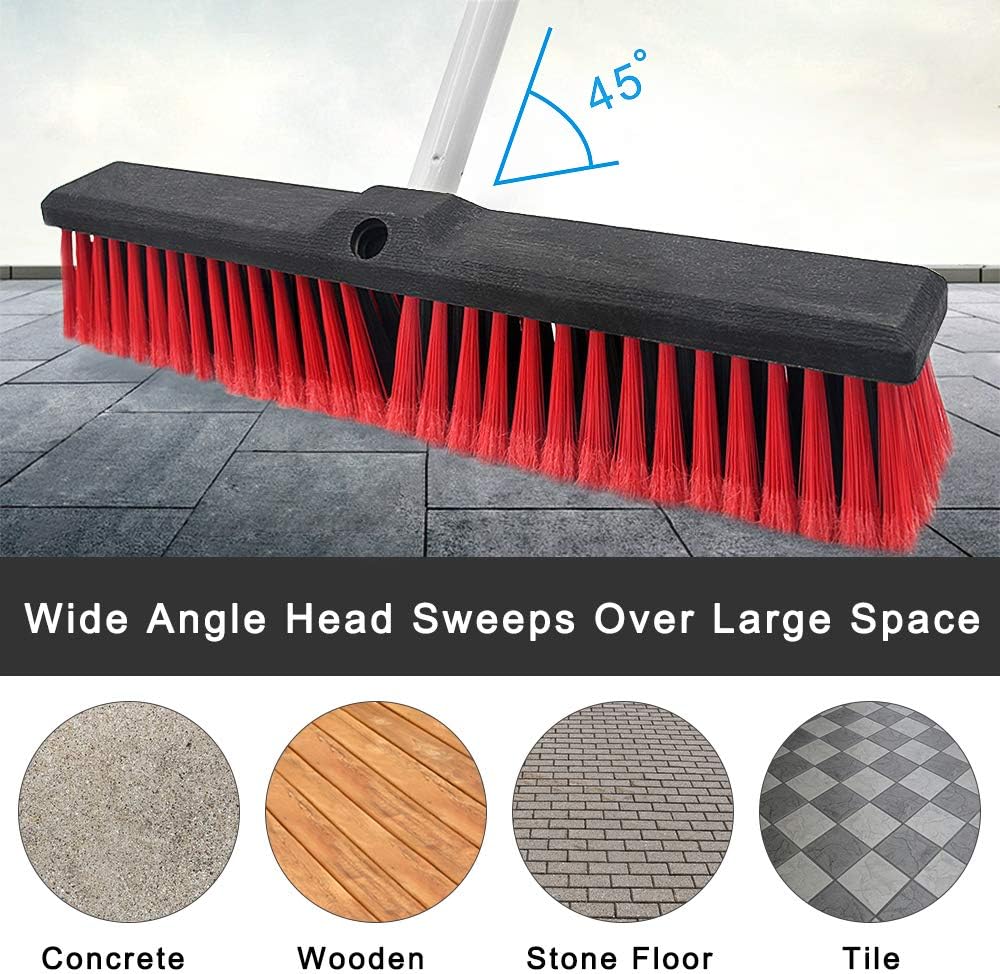 Push Broom Stiff Indoor Outdoor Rough Surface Floor Scrub Brush 17.7 inches Wide 61.8 inches Long Handle Stainless Steel, for Cleaning Bathroom Kitchen Patio Garage Deck Concrete Wood Stone Tile Floor : Health & Household
