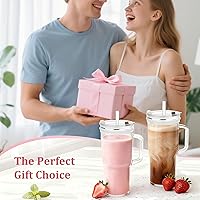 Vista 6 de Birity Vasos de vidrio con tapas y popotes reutilizables, juego de vasos para beber