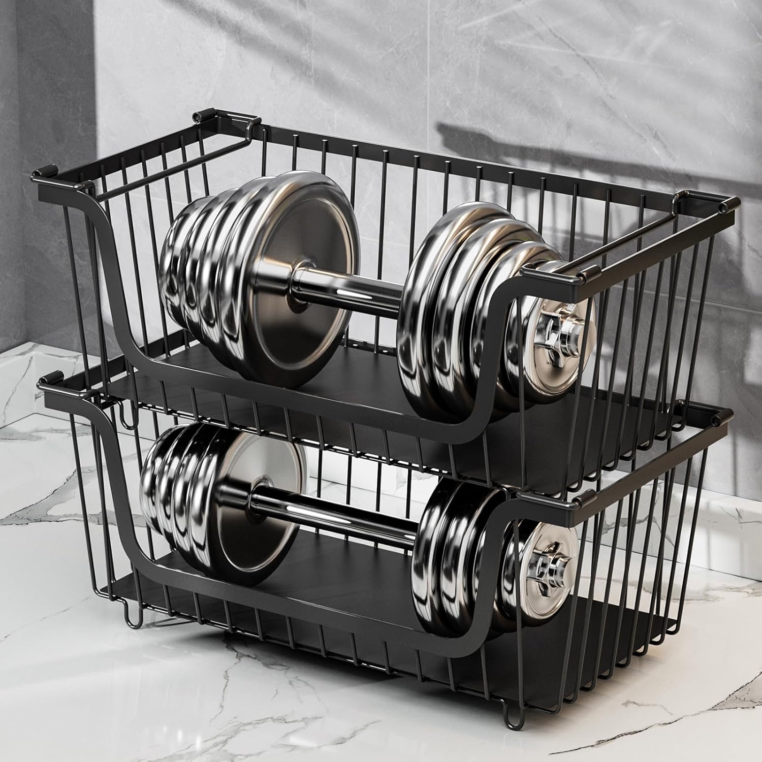 Pack of 4 Stackable Metal Kitchen Bins Storage Containers for Refrigerator Organization and Countertop Produce Storage Adjustable Stackable Wire Baskets for Kitchen