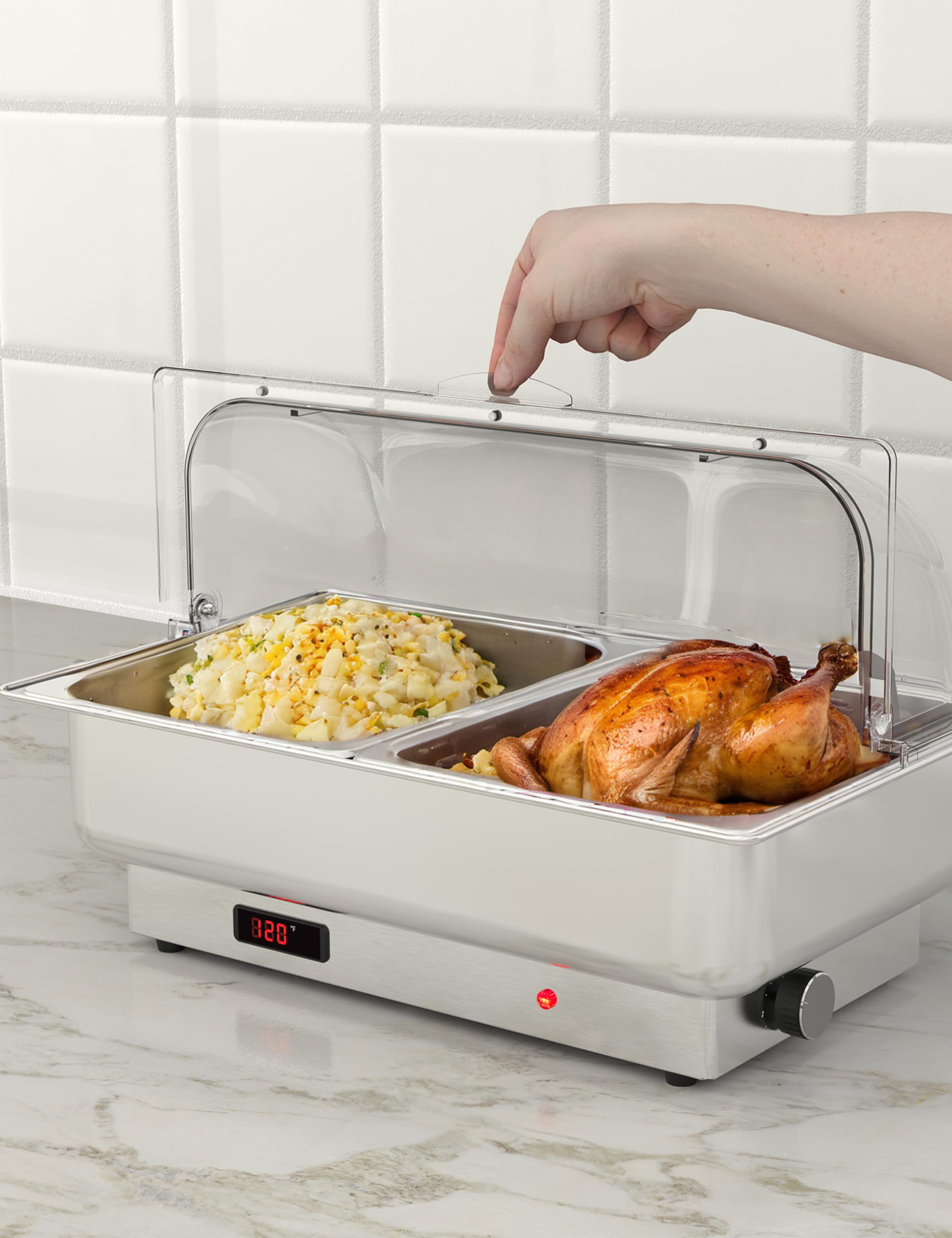 Rectangular Chafing Dish Electric Buffet Set with Temperature Control, 9QT Stainless Steel Food Servers and Warmers with 1 Full-Size Pan & 2 Half-Size Pan for Catering Wedding and Parties