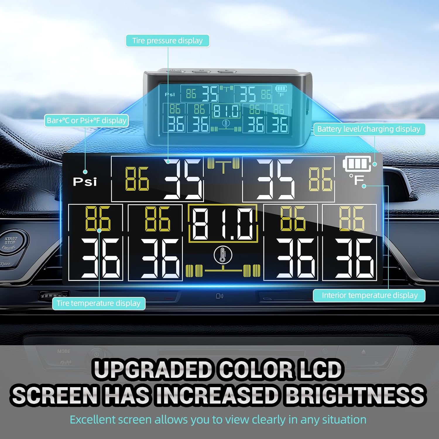 Tire Pressure Monitoring System-Trailer/RV Tire Pressure Monitoring System with Enhance 6 Sensors Tpms Tire Pressure Monitor 0-9.9Bar/144Psi 100FT Auto ON/OFF Voice Prompt for Rv/Trailer/Truck/Sedan