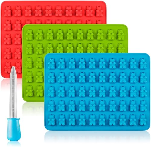 SENHAI - Moldes de silicona para caramelos y bandejas para cubitos de hielo, paquete de 3 moldes de gelatina de gominola, moldes de chocolate,