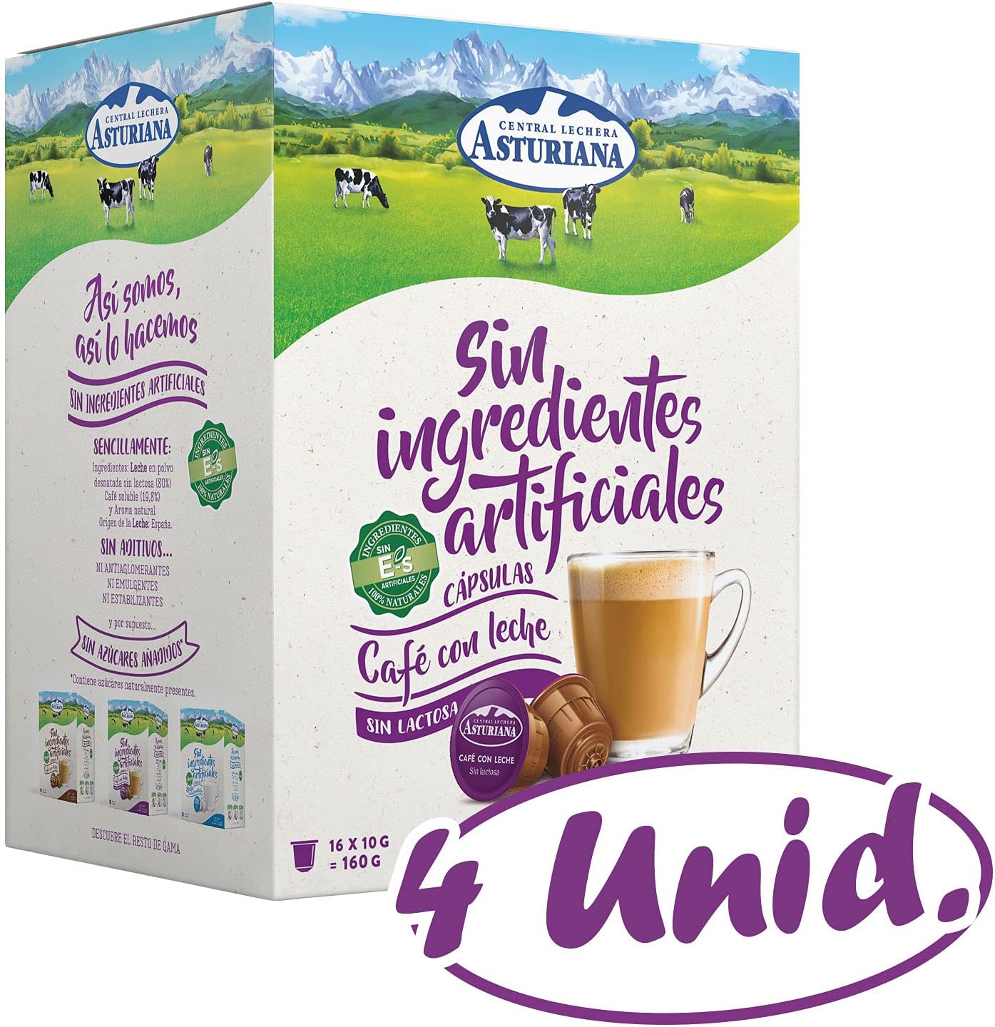 Central Lechera Asturiana Cápsulas de Café con Leche sin Lactosa, 4 x 16  cápsulas : Amazon.es: Alimentación y bebidas