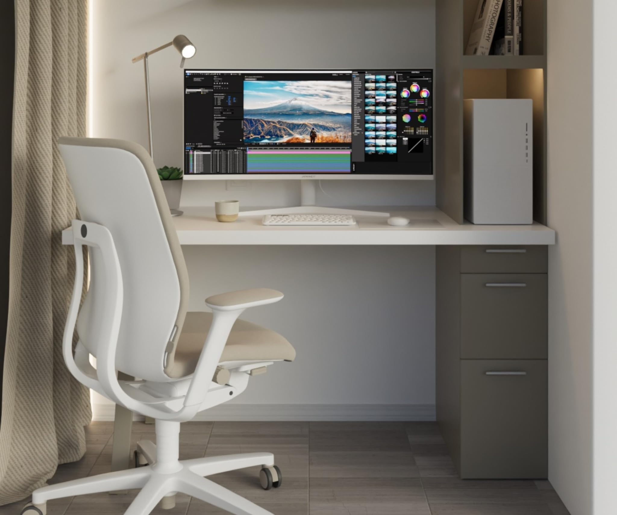 JapanNext Monitor Curvo Blanco 34" IPS UWQHD (3440x1440) | HDR & KVM | Carga vía USB-C (65W) Altura Ajustable Altavoces Integrados | G-Sync/FreeSync | JN-IPS34Q-HC6-W