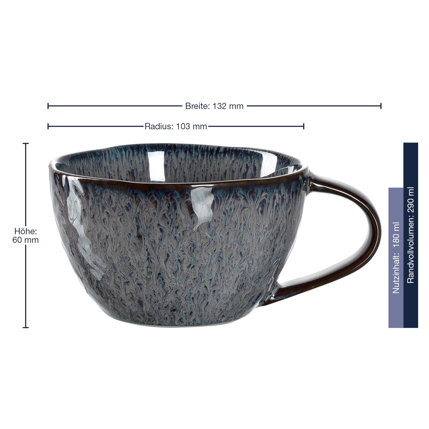 LEONARDO HOME 018586 MATERA Lot de 4 tasses en céramique, anthracite, 290 ml