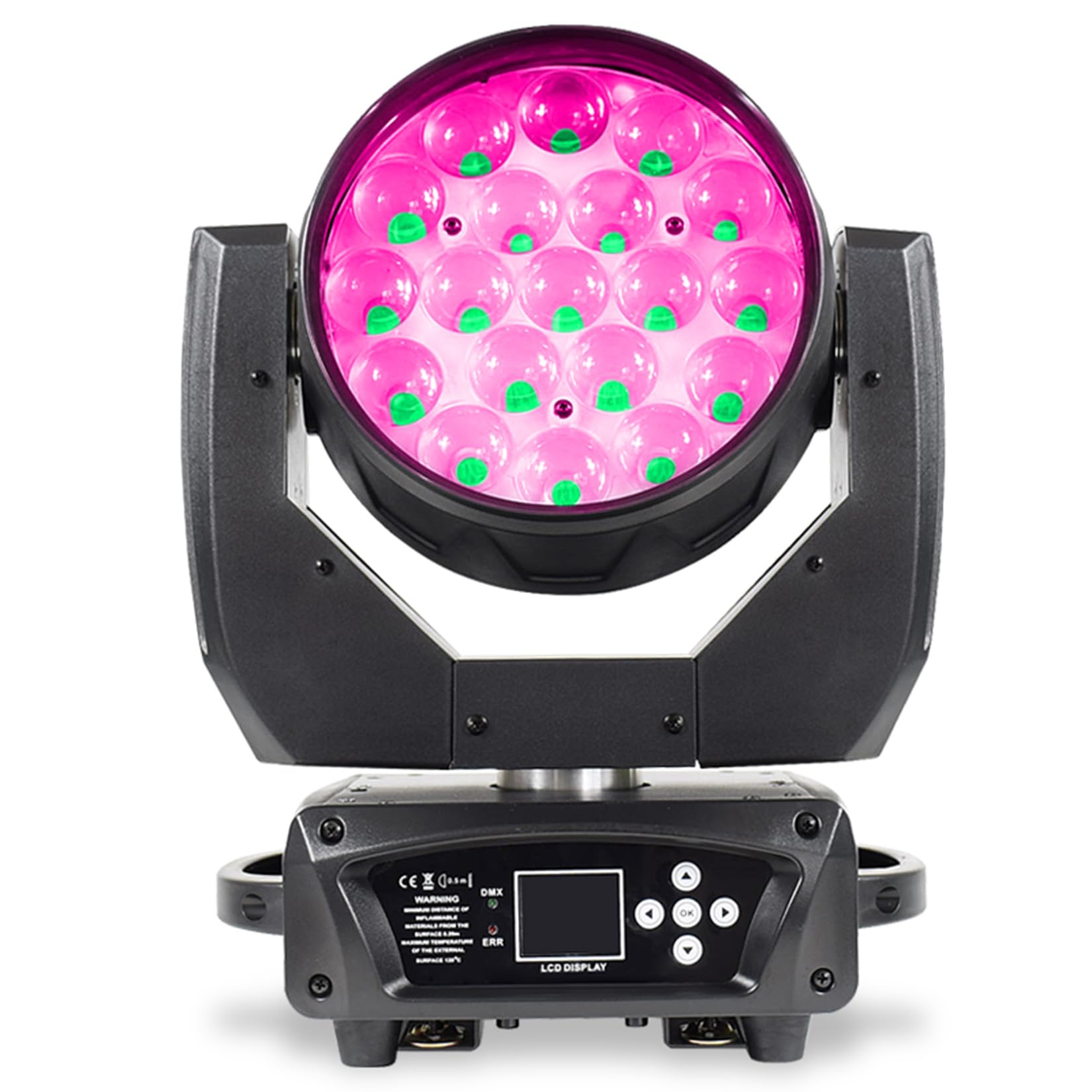 DJCLUB Pro MAC Aura RGBW 19X15W LED Moving Head Backlight 4In1 DMX512 Control Lyre Zoom Wash Beam Stage Lights for Wedding Christmas Birthday DJ Disco Bar Event Party
