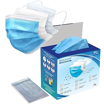 QUARANT Melt Blown - SMMS Fabric 3 Ply Disposable Face Mask with Nose Clip and Reusable Travel Pouch (Blue, Pack of 100) for Unisex