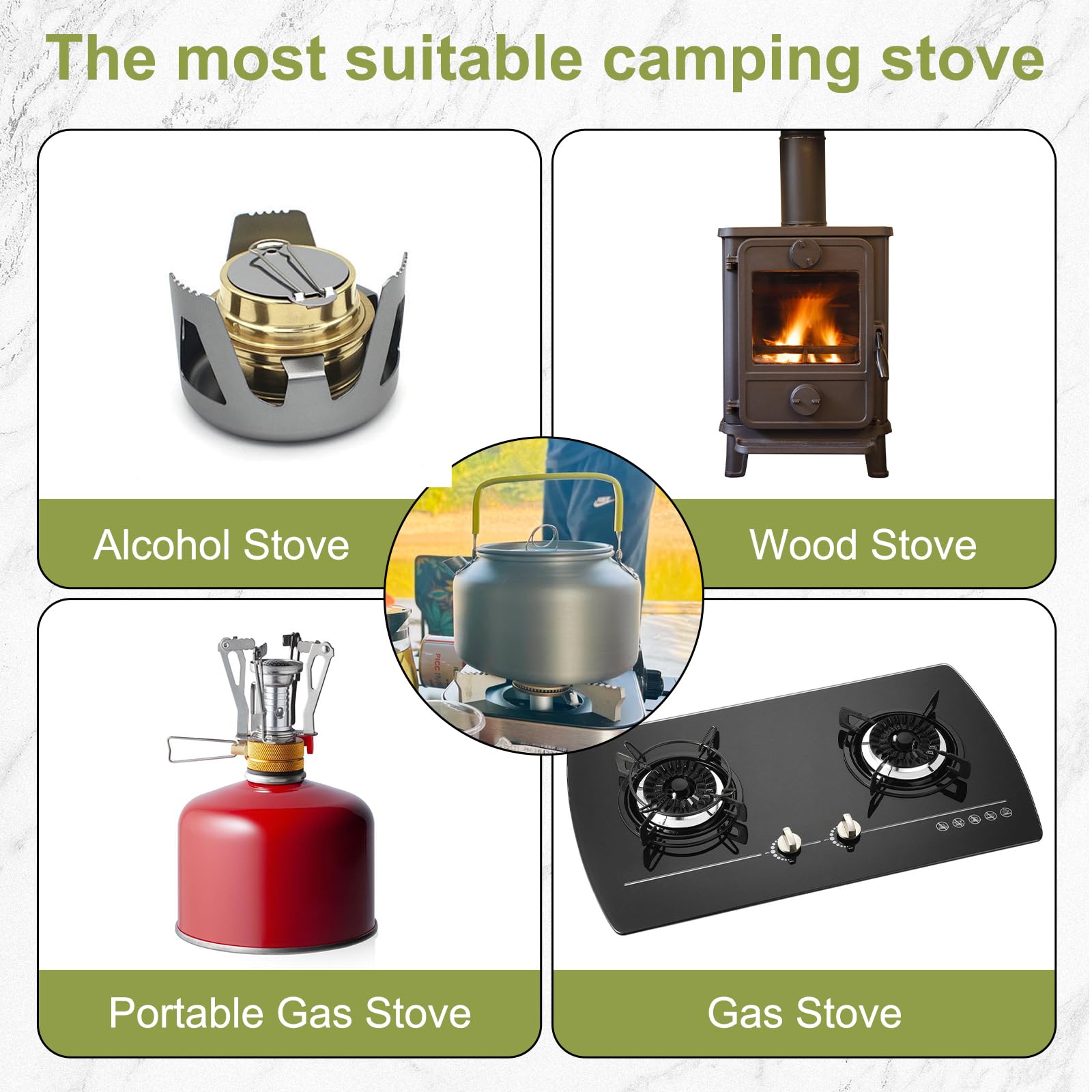 GOMETY Bouilloire de camping pour 2 à 3 personnes, théière de 0,8 l avec 4 gobelets en acier inoxydable, facile à plier, durable, en aluminium, avec sac de transport