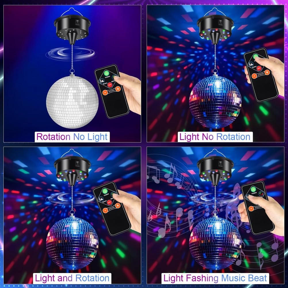 Boule Disco à Suspendre de 7,8 Pouces, Boule Disco Lumineuse à LED, Boule Disco Rotative, Décorations pour Fêtes en Intérieur